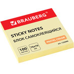 Блок самоклеящийся (стикер) BRAUBERG, 76х76 мм, 100 л., желтый