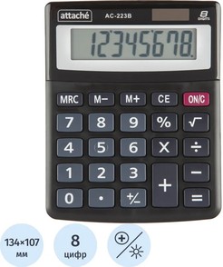 Калькулятор настольный КОМП Attache, AС-223B,8р,дв. пит, черн